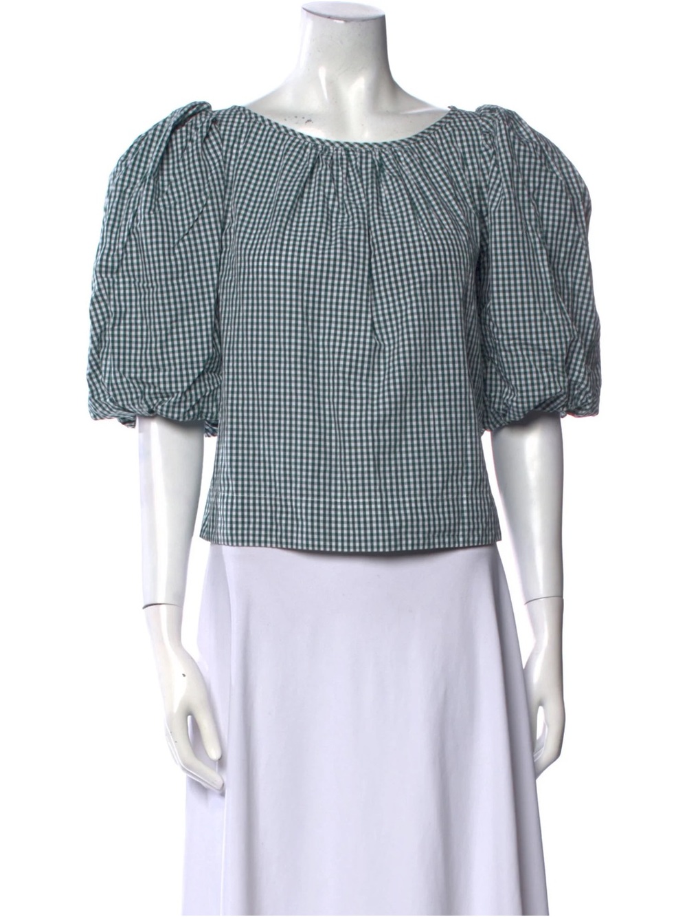 Loeffler Randall Green Gingham Puff Sleeve Top